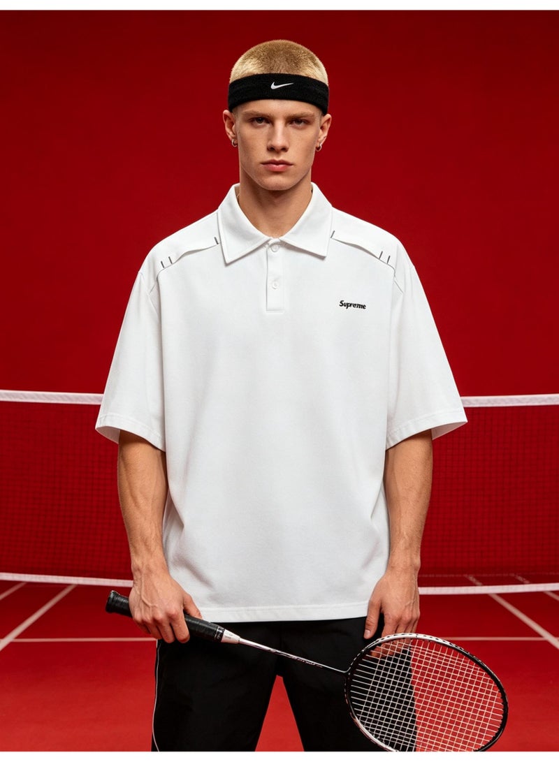 Supreme Shoulder Line Pressing Polo Shirts Short sleeves for men and women with loose and heavy lapels in summer - Image 1