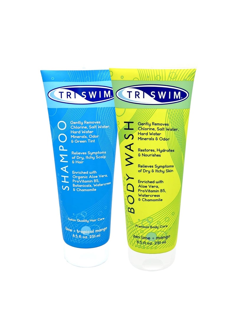 Triswim TRISWIM Chlorine Removal Body Wash  Swim Shampoo Set 85 fl oz Each  Complete Swim Care Kit with Aloe Vera ProVitamin B5 and Chamomile  Ideal for Hydrating Skin and Revitalizing Hair PostSwim 