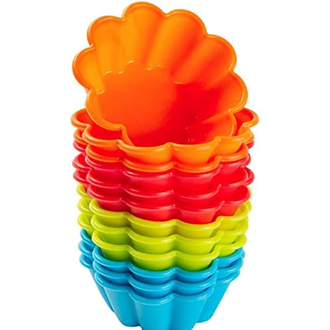 قوالب البريوش سيليكون مخدد زهرة أكواب الخبز سيليكون كب كيك بطانات 12 حزمة القصدير الكعك - Image 1