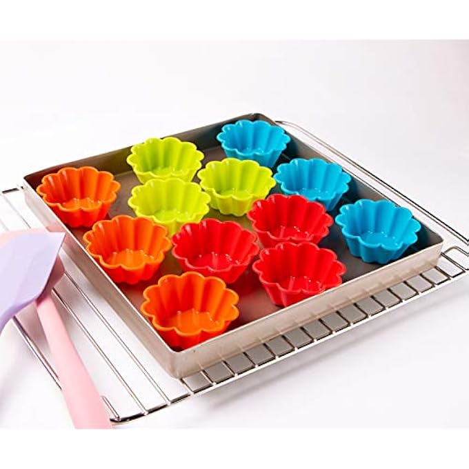 قوالب البريوش سيليكون مخدد زهرة أكواب الخبز سيليكون كب كيك بطانات 12 حزمة القصدير الكعك - Image 2
