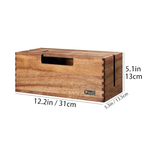 SANOSY Cable Management Box, Acacia Wood Cord Hider Organizer for Power Strips, TV, Desk & Floor Wires, Under Desk Cable Storage Box for Office & Home - Image 2