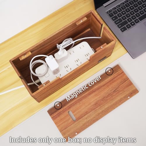 SANOSY Cable Management Box, Acacia Wood Cord Hider Organizer for Power Strips, TV, Desk & Floor Wires, Under Desk Cable Storage Box for Office & Home - Image 3