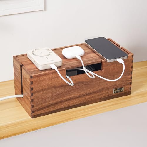 SANOSY Cable Management Box, Acacia Wood Cord Hider Organizer for Power Strips, TV, Desk & Floor Wires, Under Desk Cable Storage Box for Office & Home - Image 1