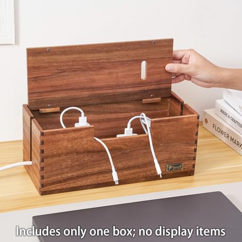 SANOSY Cable Management Box, Acacia Wood Cord Hider Organizer for Power Strips, TV, Desk & Floor Wires, Under Desk Cable Storage Box for Office & Home - Image 5