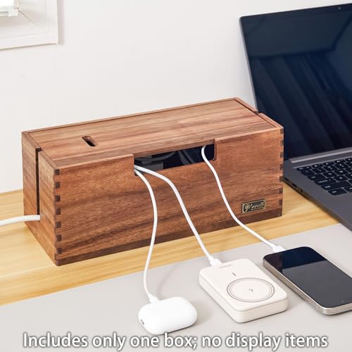 SANOSY Cable Management Box, Acacia Wood Cord Hider Organizer for Power Strips, TV, Desk & Floor Wires, Under Desk Cable Storage Box for Office & Home - Image 4