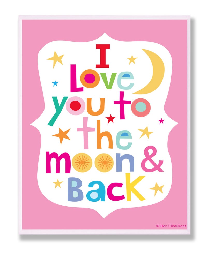 The Kids Room by Stupell I Love You to The Moon and Back On Pink Background Rectangle Wall Plaque 11 x 05 x 15 Proudly Made in USA