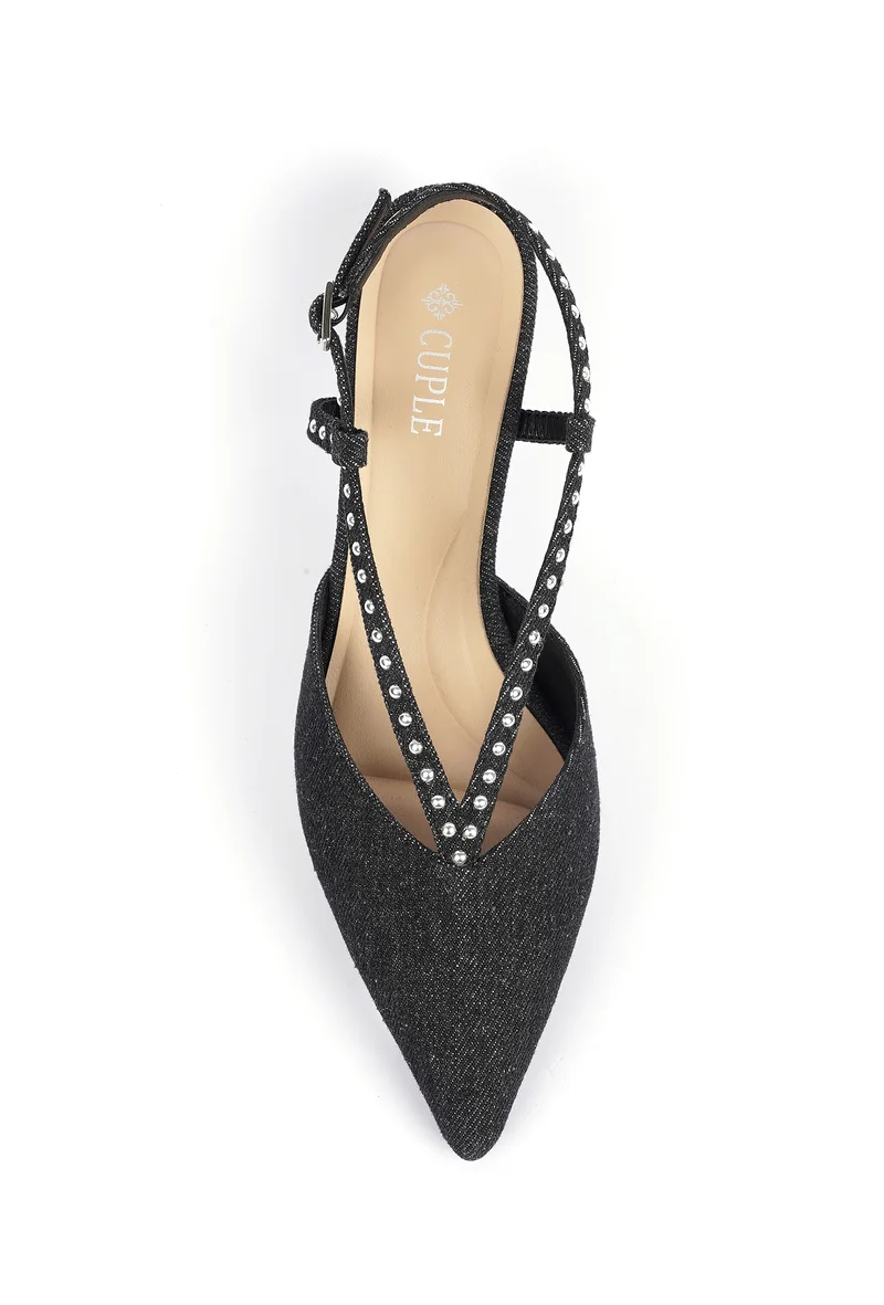 Cuple Sling back Embellished Denim Pumps