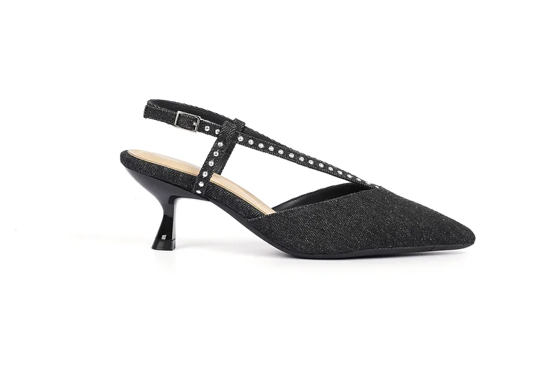 Cuple Sling back Embellished Denim Pumps