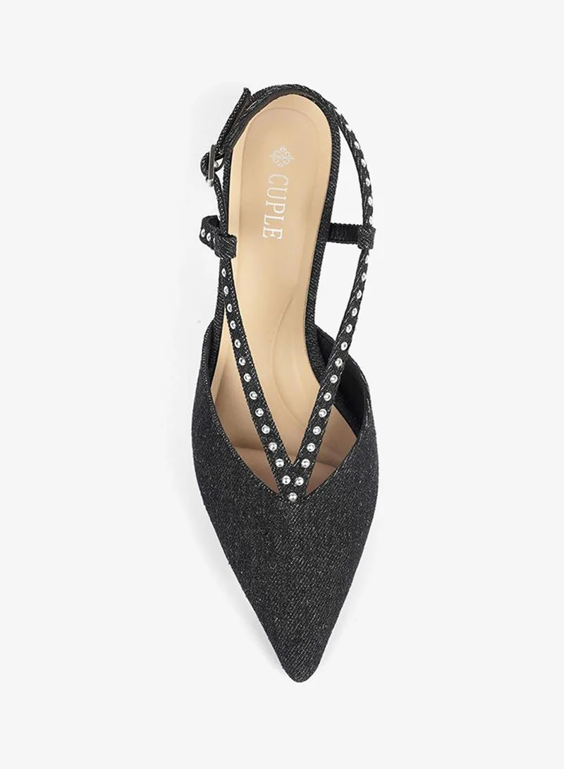 Cuple Black Sling back Embellished Denim Pumps for Women | Best Price UAE