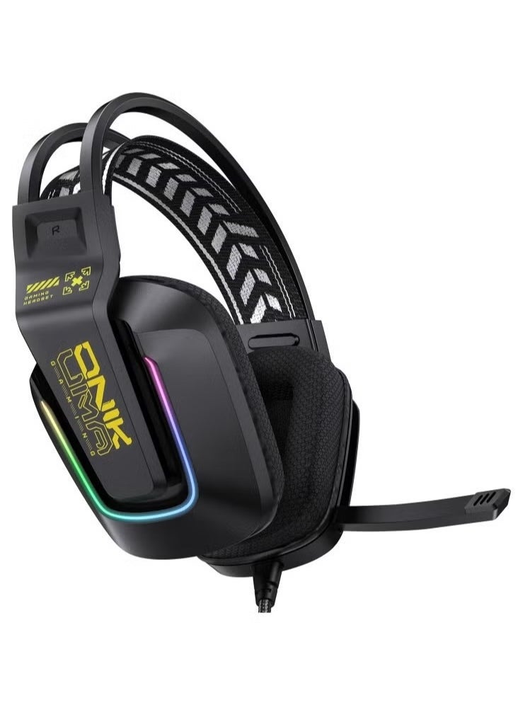onikuma Colorful Lighting Wired Gaming Headset with Microphone – 2.2m Cable Length – High-Quality Stereo Sound for Gaming, Streaming & Communication – Comfortable & Durable Design – Black Gaming Headset with LED Lights - Image 1