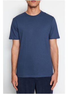 trendyol Grey-Ecru-Indigo Basic Slim/Narrow Fit 100% Cotton 3-Pack Crew Neck T-Shirt TMNSS19BO0007  - Image 4