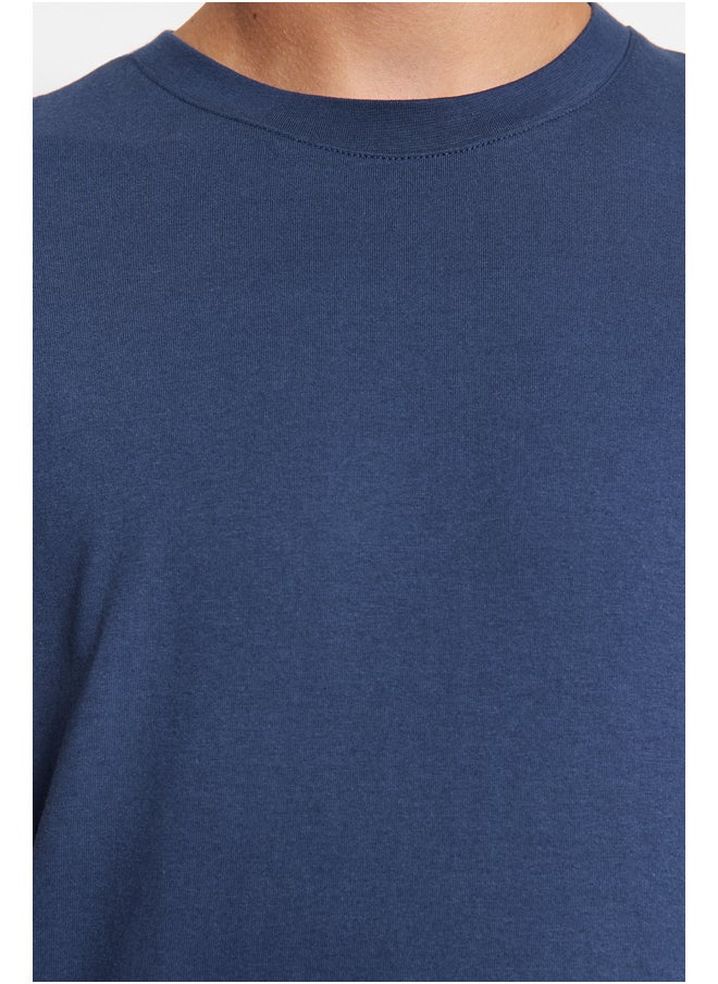 trendyol Grey-Ecru-Indigo Basic Slim/Narrow Fit 100% Cotton 3-Pack Crew Neck T-Shirt TMNSS19BO0007  - Image 5