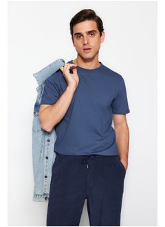 trendyol Grey-Ecru-Indigo Basic Slim/Narrow Fit 100% Cotton 3-Pack Crew Neck T-Shirt TMNSS19BO0007  - Image 3