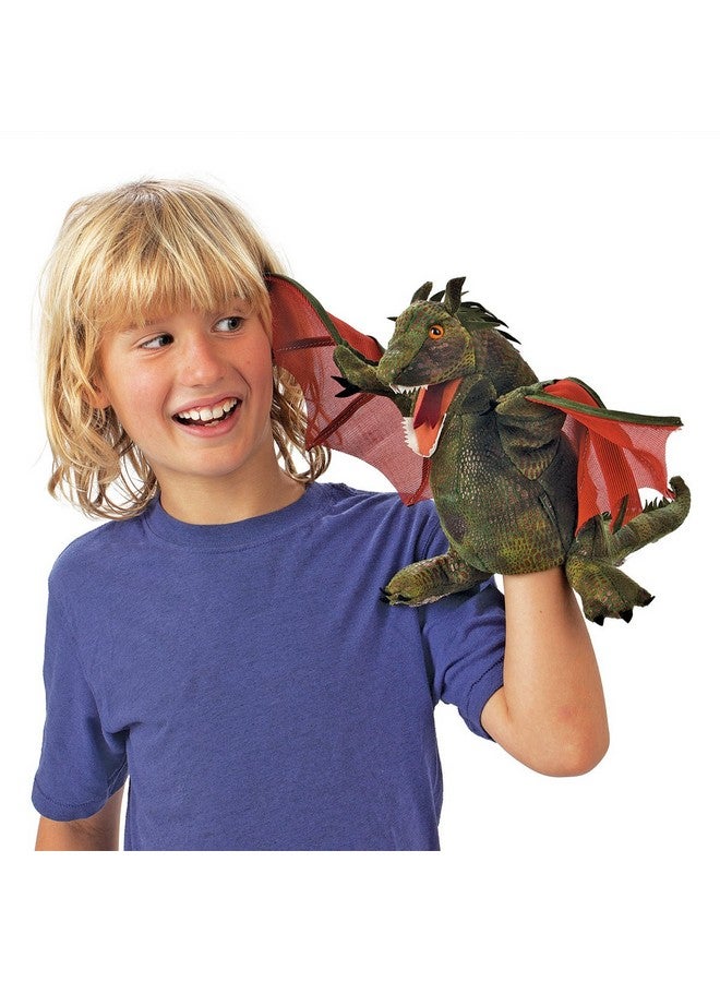 Folkmanis Winged Dragon Hand Puppet, Green, red, 1 ea - Image 3