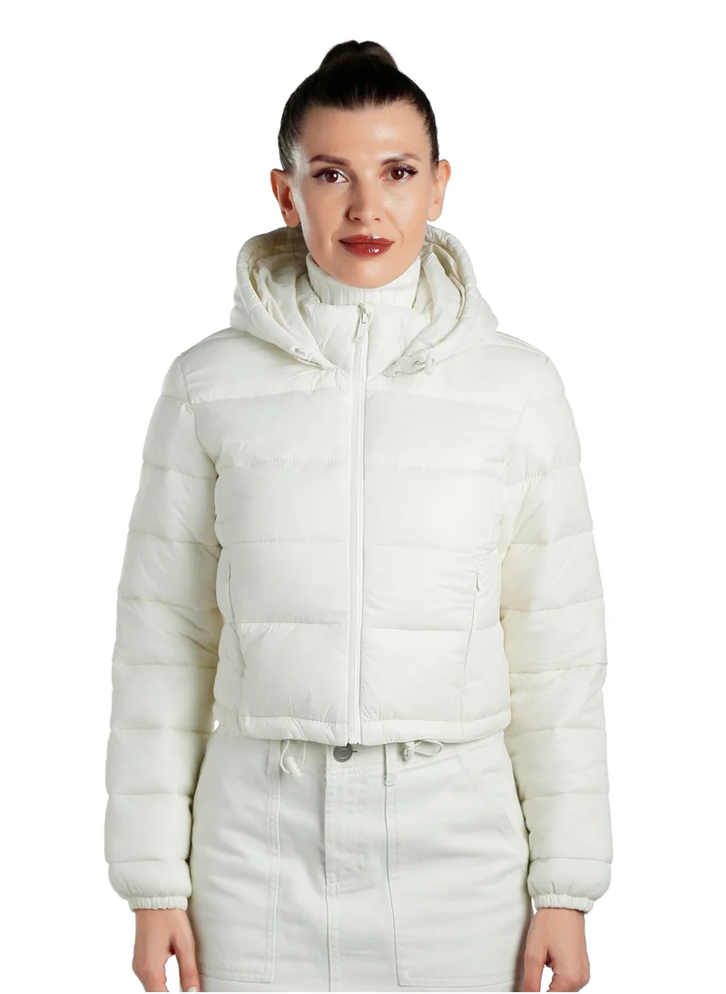 London Rag Off-White Cropped Down Hooded Jacket