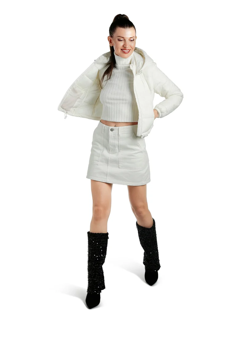 London Rag Off-White Cropped Down Hooded Jacket