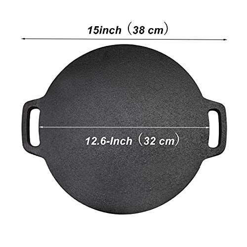 Brightalk 12.6-Inch Cast Iron Roti Tawa, Double Handled Cast Iron Crepe Pan for Dosa, Tortillas - Image 2