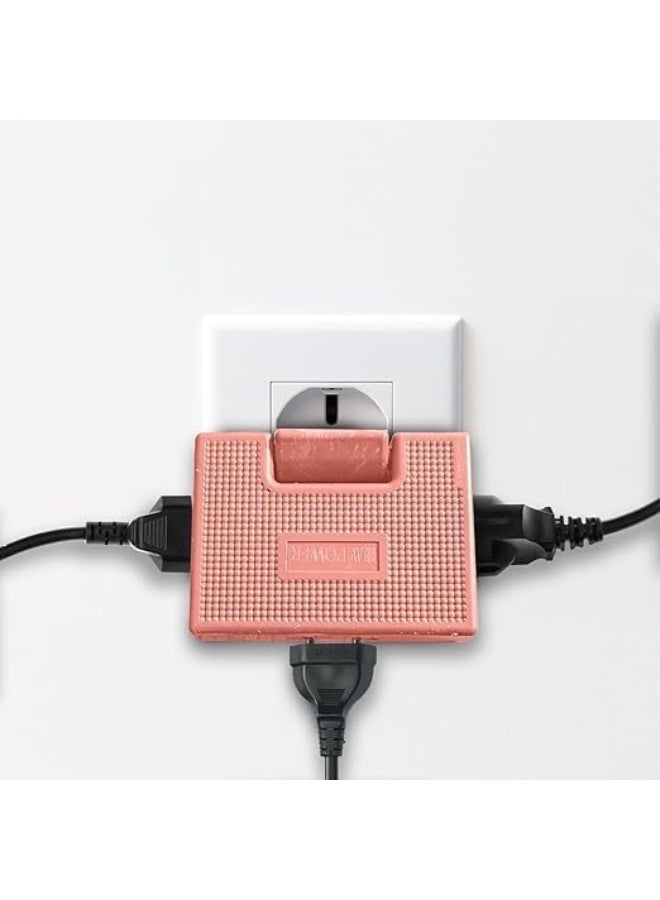 محول قابس حائط دوار 3 في 1 - موزع طاقة ذكي قابل للطي بـ 3 مقابس - لون بينك - تصميم موفر للمساحة ومثالي للسفر - خامات عالية الجودة - Image 1