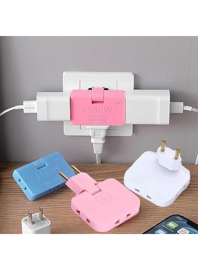محول قابس حائط دوار 3 في 1 - موزع طاقة ذكي قابل للطي بـ 3 مقابس - لون بينك - تصميم موفر للمساحة ومثالي للسفر - خامات عالية الجودة - Image 2