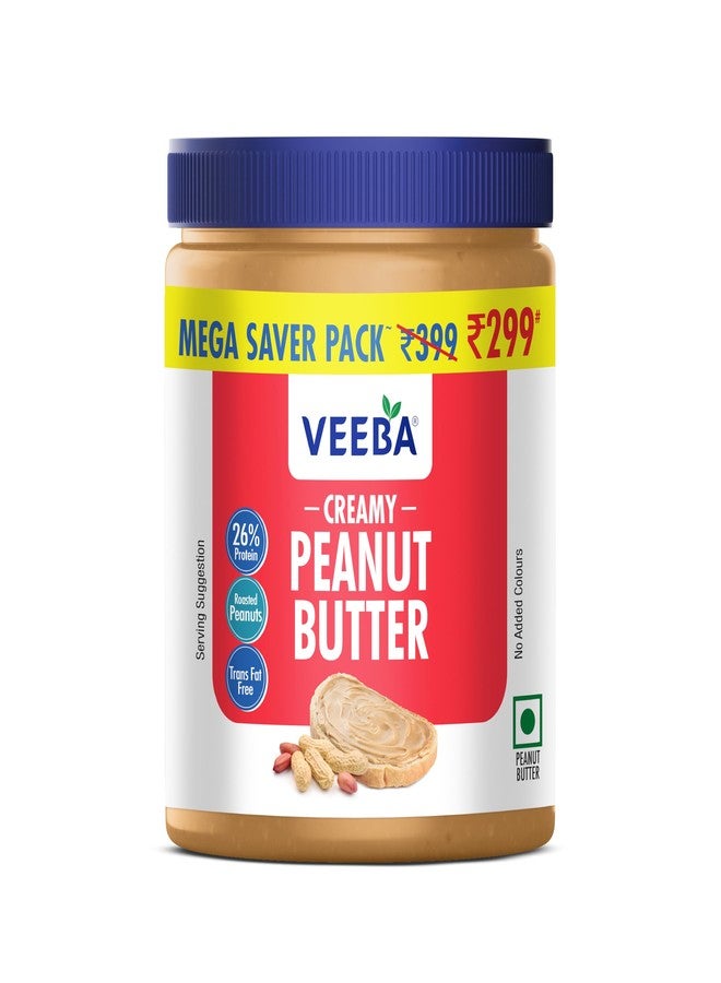 Veeba Creamy Peanut Butter| High Protein | Naturally Gluten Free | Vegan | Trans Fat Free | No Added Preservatives | No Added Colour & Flavour | Non GMO | 900g - Image 1