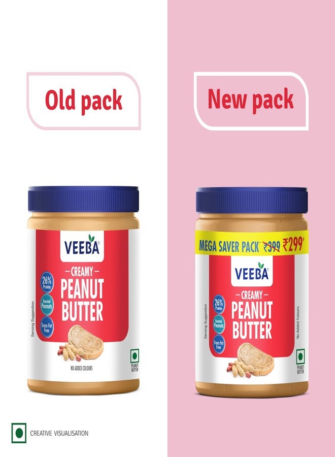 Veeba Creamy Peanut Butter| High Protein | Naturally Gluten Free | Vegan | Trans Fat Free | No Added Preservatives | No Added Colour & Flavour | Non GMO | 900g - Image 2