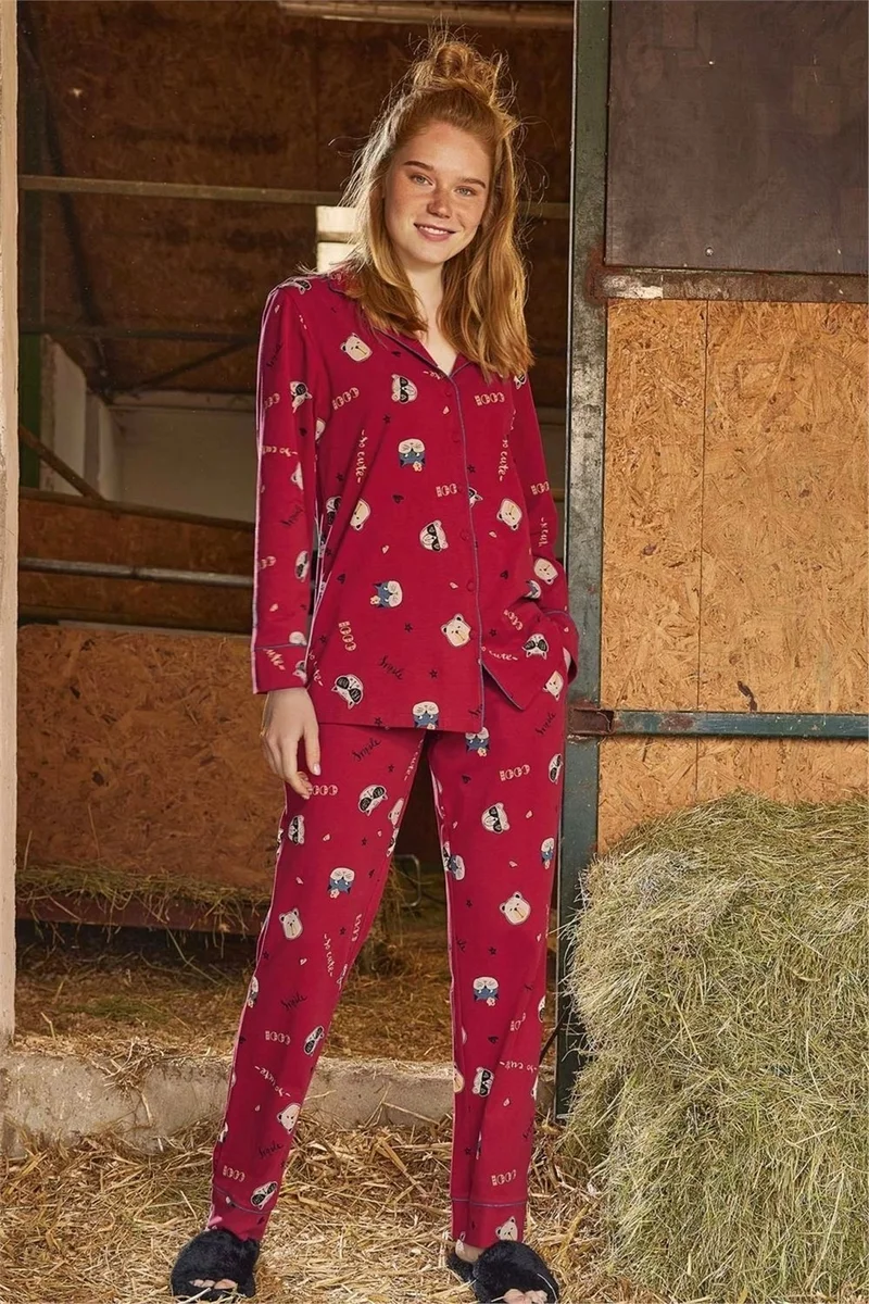 Monamise 21164 Women's Claret Red Long Sleeve Pajama Set