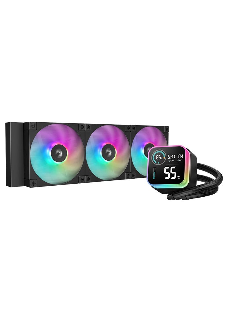 DEEPCOOL LQ360 360mm All-in-One Liquid CPU Cooler, 5th Gen PRO Pump, 3x FD12 ARGB Fans, Magnetic Rotatable Pump Cover, Segment LCD Display, AM5 & LGA1700 Compatible, Tool-Free Installation, ARGB Lighting, Black | R-LQ360-BKLSMW-G-1  - Image 2