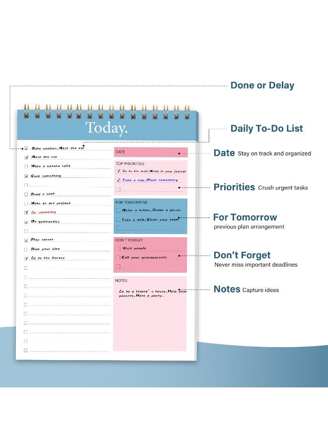 دوغي قائمة المهام Notepad - مفكرة المخطط اليومي 52 ورقة غير مؤرخة تمزيق ، منظم إنتاجية قائمة التحقق مع جدول زمني بالساعة للمهام - Image 2
