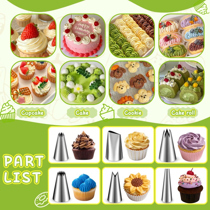 Hendiy Dessert Decorating Syringe Set, Frosting Piping Kit Stainless Steels Cake Decorating Kit with 6 Piping Tips & 9 silicone cupcakes, Cupcake Decorating Kit Piping Bags and Tips Set - Image 4