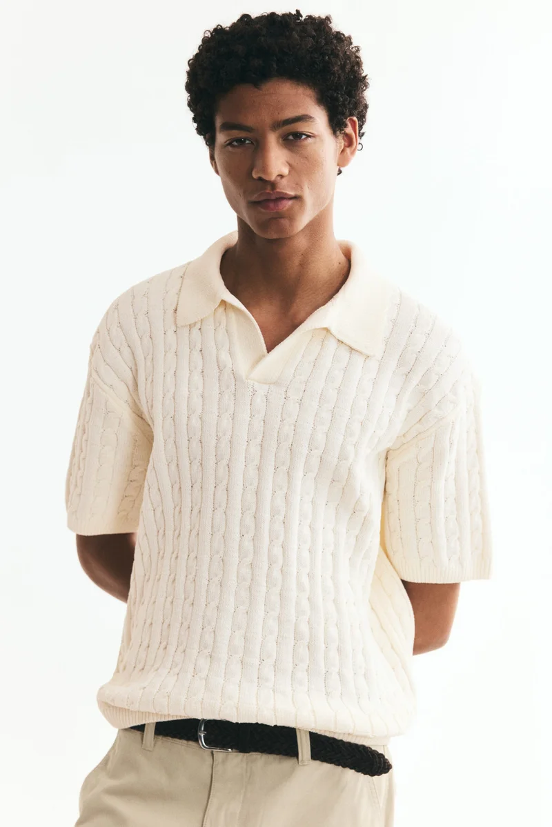Relaxed Fit Cable-knit polo shirt
