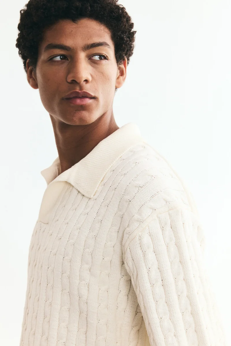 H&M  Relaxed Fit Cable-knit polo shirt for Men | Best Price UAE