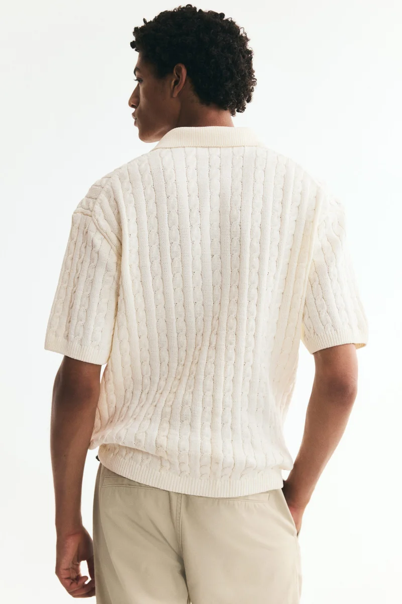 H&M  Relaxed Fit Cable-knit polo shirt for Men | Best Price UAE
