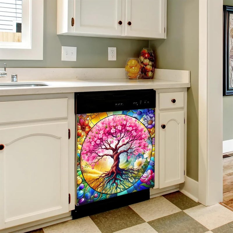 cfpolar Dishwasher Magnet Cover Tree of Life Flower Dishwasher Magnets Decorative Cover Reusable Magnetic Sticker Panel Decal Refrigerator Kitchen Appliance Decor Front Dishwashers Covers 23" x 26" - Image 5