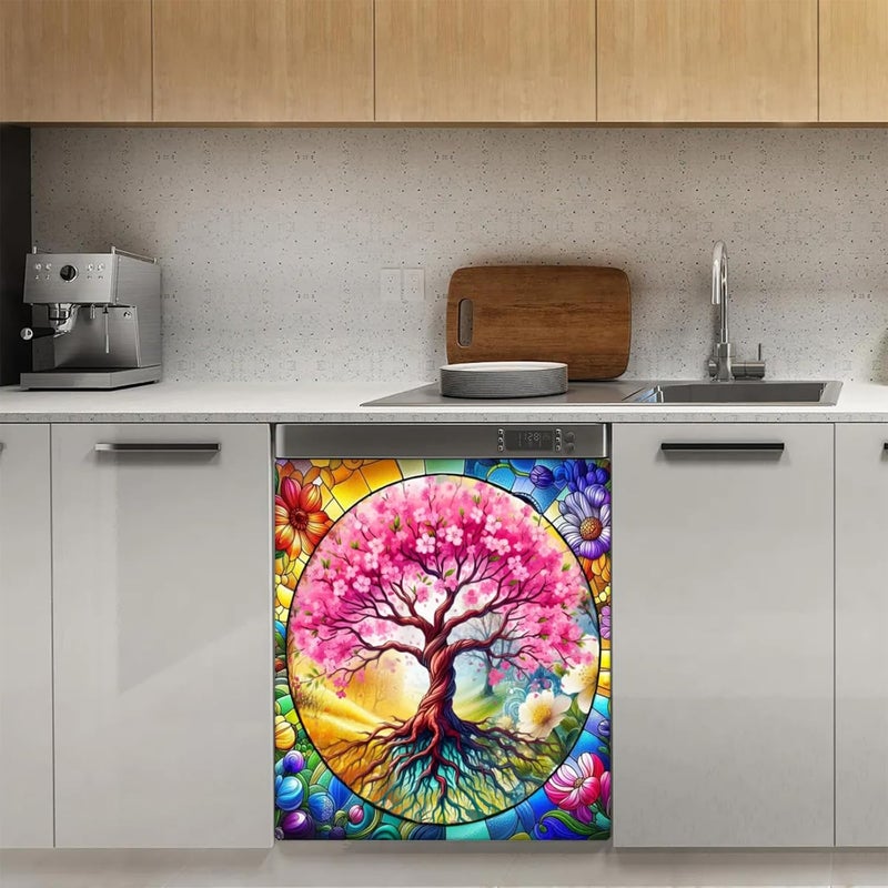 cfpolar Dishwasher Magnet Cover Tree of Life Flower Dishwasher Magnets Decorative Cover Reusable Magnetic Sticker Panel Decal Refrigerator Kitchen Appliance Decor Front Dishwashers Covers 23" x 26" - Image 3