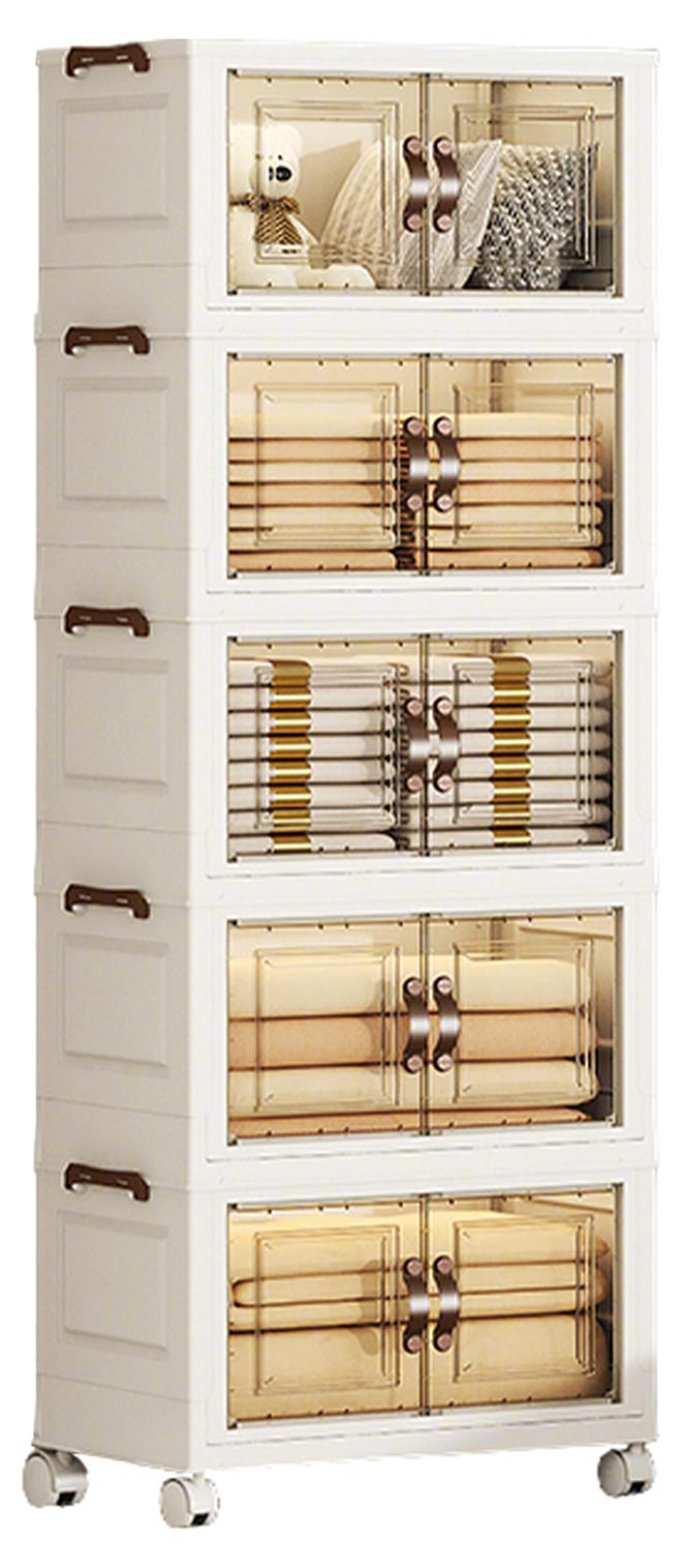 Ollieroo خزانة تخزين بلاستيكية قابلة للطي بخمسة طبقات مع عجلات – منظم PP بأبواب مغناطيسية شفافة، تصميم قابل للتكديس وتوفير المساحة للمطبخ أو غرفة النوم أو غرفة المعيشة، 40 × 26.5 × 104.5 سم - Image 1