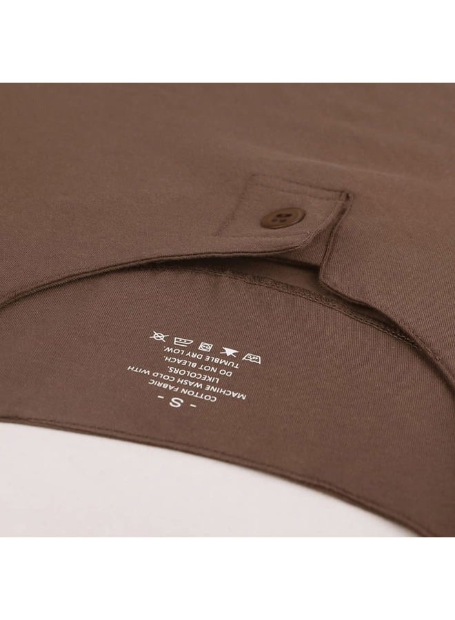 palglg Mens Cotton Muscle Slim Fitted Sport Henley T-Shirt with Button, Coffee, S - Image 3