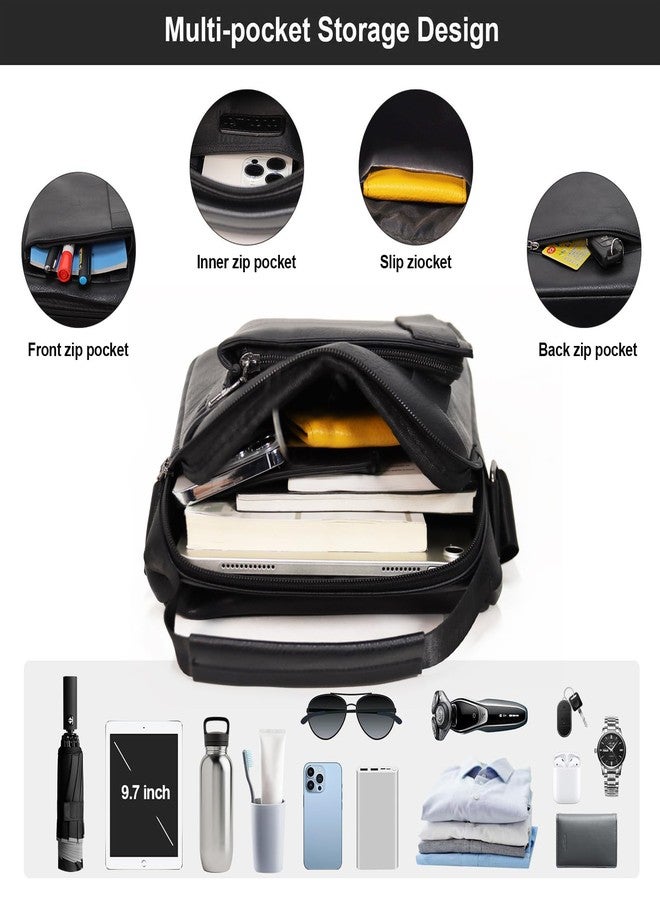 TITILT TITITILT Crossbody Shoulder Messenger Bag for Men PU Leather Satchel Multiple Compartments Black, Medium - Image 4