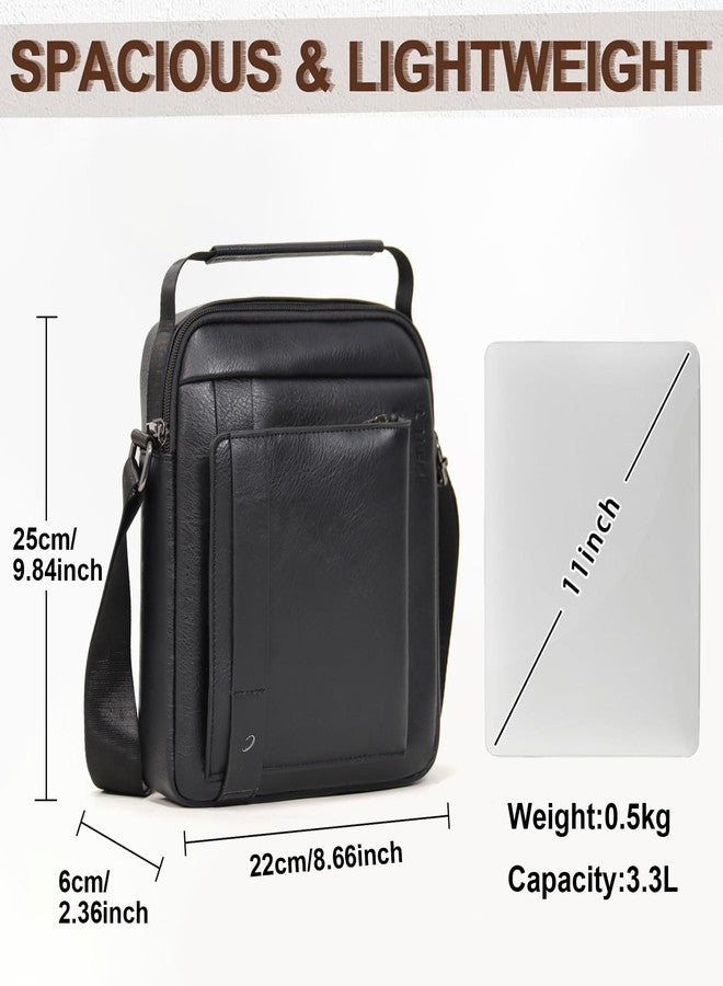 TITILT TITITILT Crossbody Shoulder Messenger Bag for Men PU Leather Satchel Multiple Compartments Black, Medium - Image 5