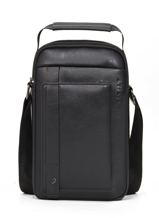 TITILT TITITILT Crossbody Shoulder Messenger Bag for Men PU Leather Satchel Multiple Compartments Black, Medium - Image 1
