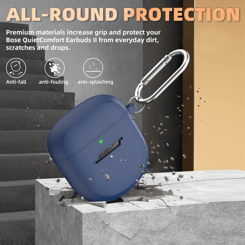 WOFRO Case for Bose QuietComfort Earbuds II(2022)& New Bose QuietComfort Ultra Case (2023), WOFRO Silicone Protective Skin Cover for New Bose QuietComfort Earbuds 2 Accessories with Carabiner (Blue) - Image 5