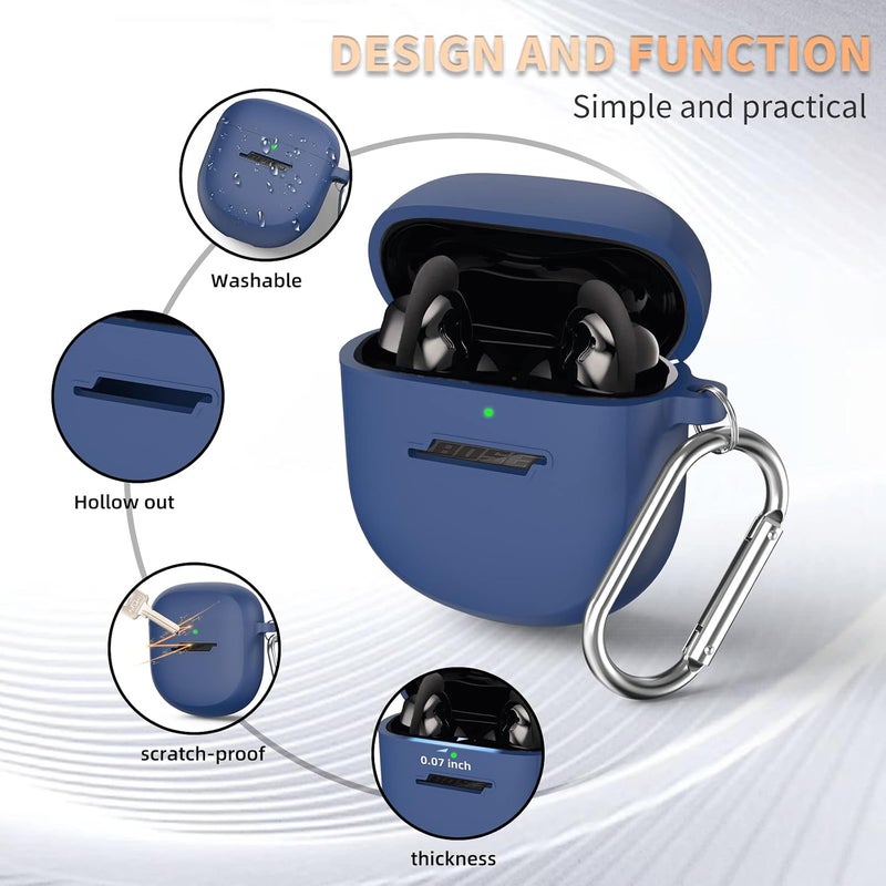 WOFRO Case for Bose QuietComfort Earbuds II(2022)& New Bose QuietComfort Ultra Case (2023), WOFRO Silicone Protective Skin Cover for New Bose QuietComfort Earbuds 2 Accessories with Carabiner (Blue) - Image 4