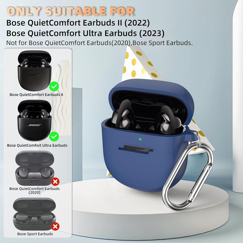 WOFRO Case for Bose QuietComfort Earbuds II(2022)& New Bose QuietComfort Ultra Case (2023), WOFRO Silicone Protective Skin Cover for New Bose QuietComfort Earbuds 2 Accessories with Carabiner (Blue) - Image 3