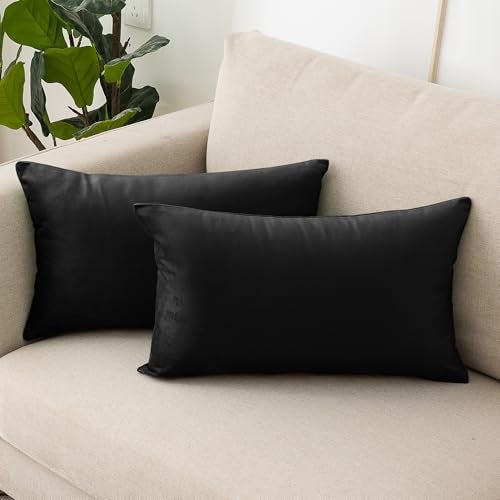 NiNi ALL Decorative Throw Pillow Covers Velvet 20x30 Inch Pack of 2 Black Cushion Covers Soft for Couch Sofa Bedroom Living Room Outdoor - Image 1