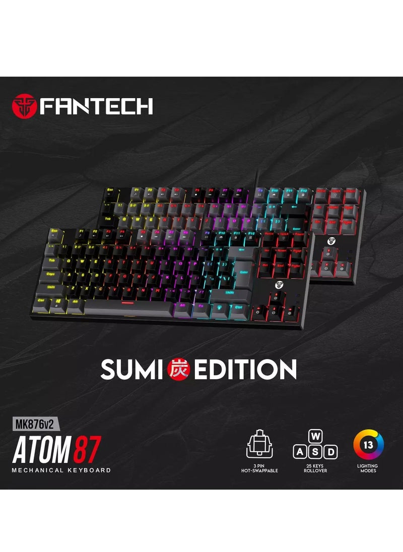 FANTECH - ATOM MK876 V2 TKL RGB Mechanical Gaming Keyboard - Hot-Swappable BLUE Switch (Black) - Image 1