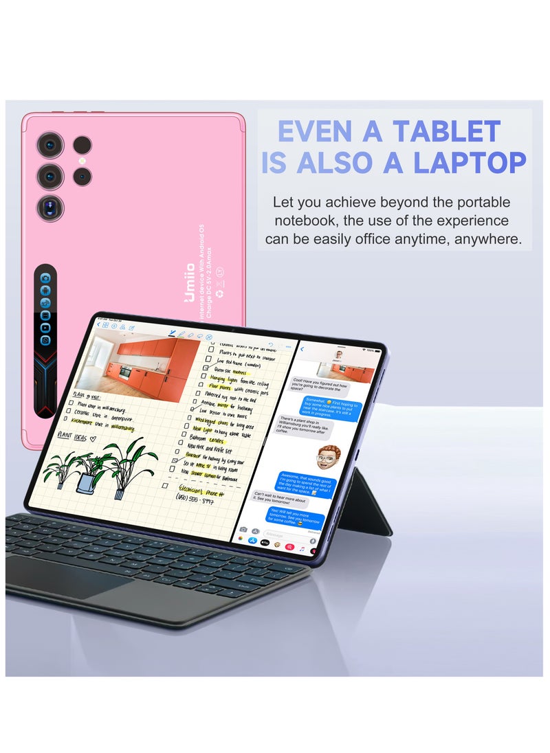 Smart Tablet S24 Ultra 10.1-inch HD Display with Touchpad Keyboard/Case and EWB Handbag 12GB RAM 512GB ROM Dual SIM 5G Network Android WiFi GPS Slim Tab Pink