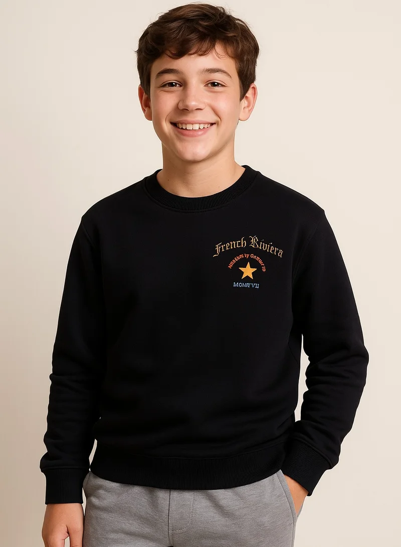 victor and jane Boys’ Black Graphic Sweatshirt with Regal Back Print