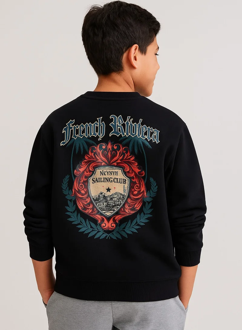 victor and jane Boys’ Black Graphic Sweatshirt with Regal Back Print