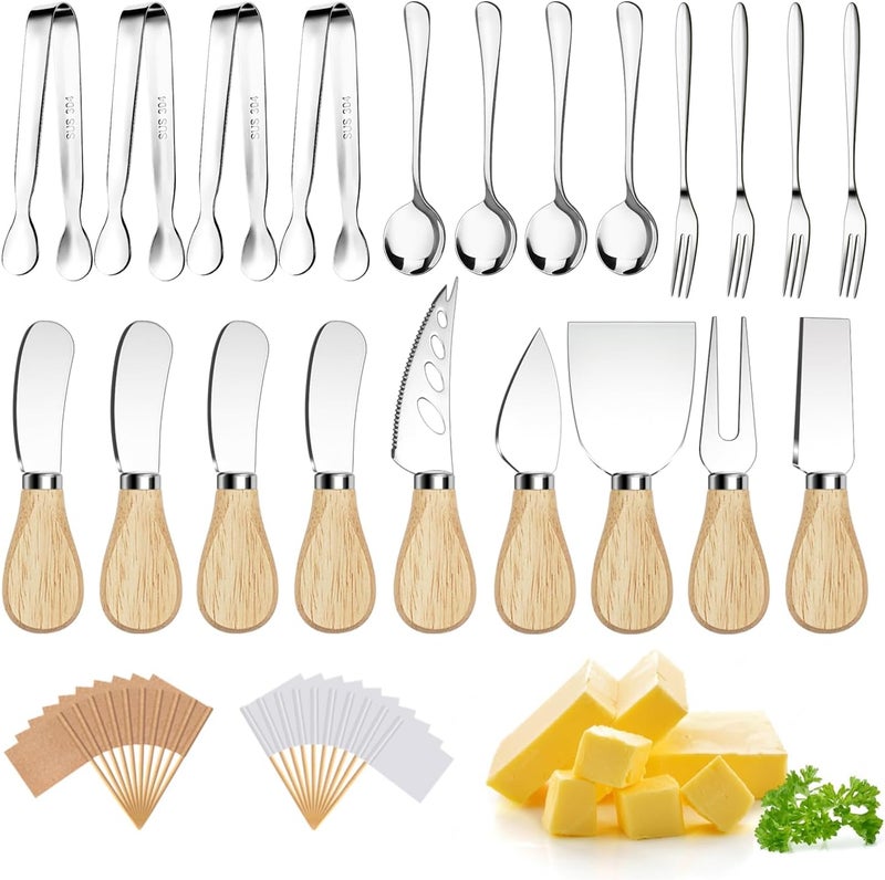 Mlurcu Charcuterie Boards Accessories Charcuterie Utensils Cheese Butter Spreader Knife Set with Wooden Handles Small Serving Tongs Mini Forks and Spoons Toothpick Flags for Party Platter Appetizers - Image 1