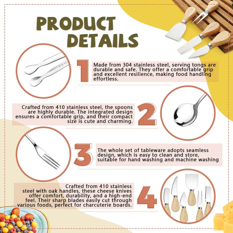 Mlurcu Charcuterie Boards Accessories Charcuterie Utensils Cheese Butter Spreader Knife Set with Wooden Handles Small Serving Tongs Mini Forks and Spoons Toothpick Flags for Party Platter Appetizers - Image 3