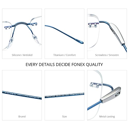 FONEX Titanium Glasses Frame,Rimless Frameless Optical Eyewear Eyeglasses for Men and Women F85634 (F85708 Black) - Image 3